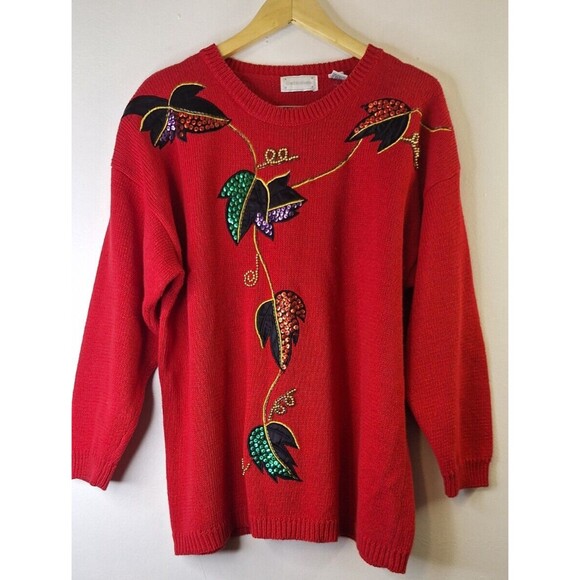 Vtg COMBINATIONS Cable Knit Sweater Women Plus 18W Holiday Retro Party Coquette - Picture 1 of 12